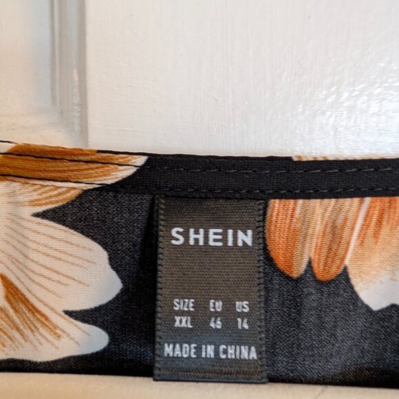 Shein Black Floral Wrap Maxi Dress — Flutter Sleeves, Deep V-Neck, Size 2XL - Picture 2 of 11